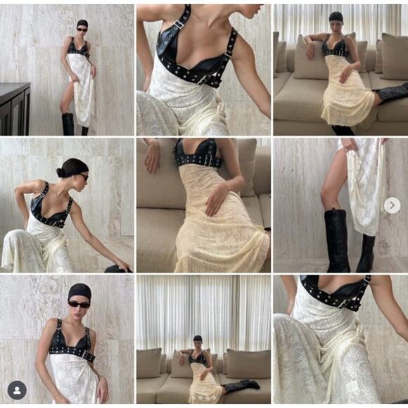 NEW WeWoreWhat Belt Bodice Lace Midi Maxi Dress Sz 8 Black Vegan Leather Ivory - Picture 11 of 15